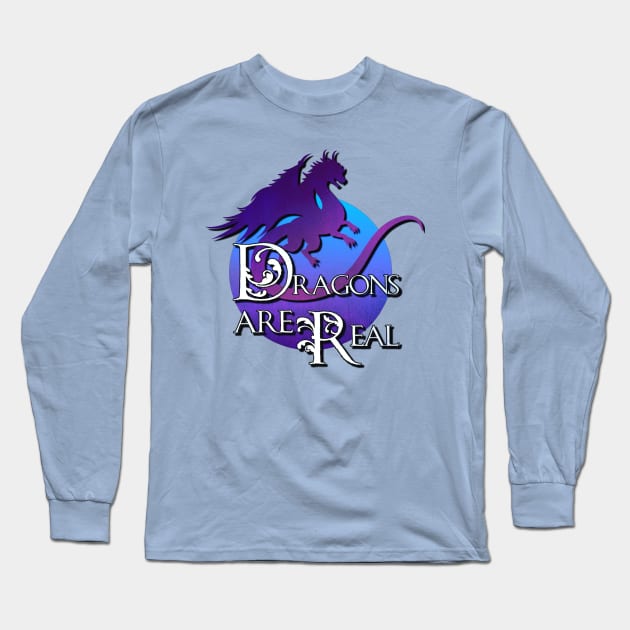 Dragons are Real - Blue Long Sleeve T-Shirt by AlondraHanley